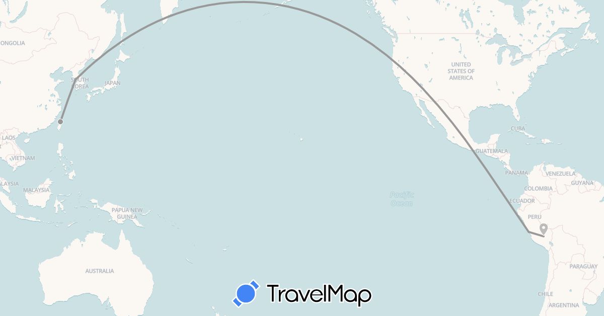 TravelMap itinerary: driving, plane in South Korea, Mexico, Peru, Taiwan (Asia, North America, South America)
